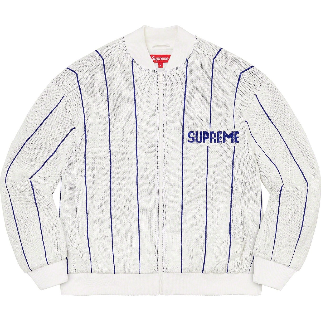 Supreme Pinstripe Varsity Zip Up Sweater (SS23) - [hidden] - $198