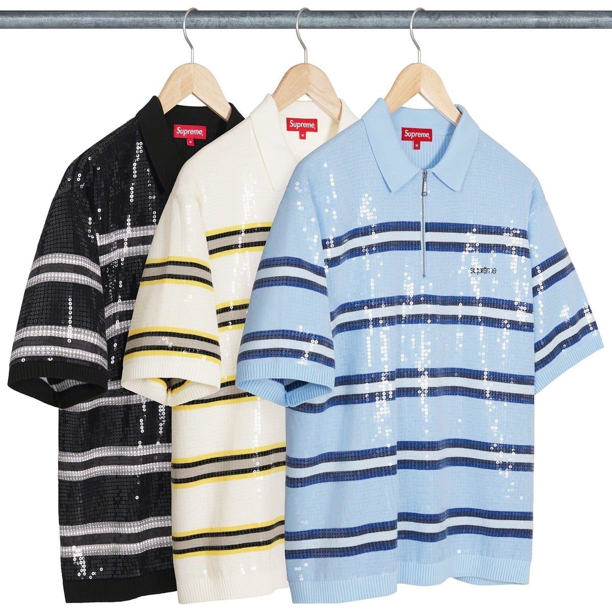 Sequin Stripe Zip Polo - SupremeCommunity