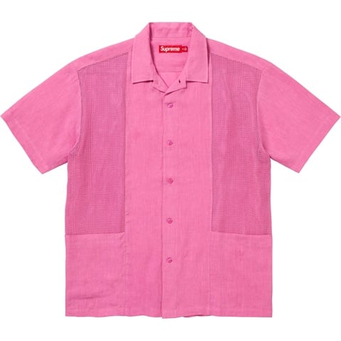 Supreme Mesh Panel Linen S/S Shirt - Pink