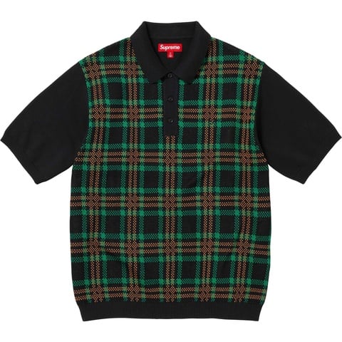 Supreme Plaid Knit S/S Polo - Black