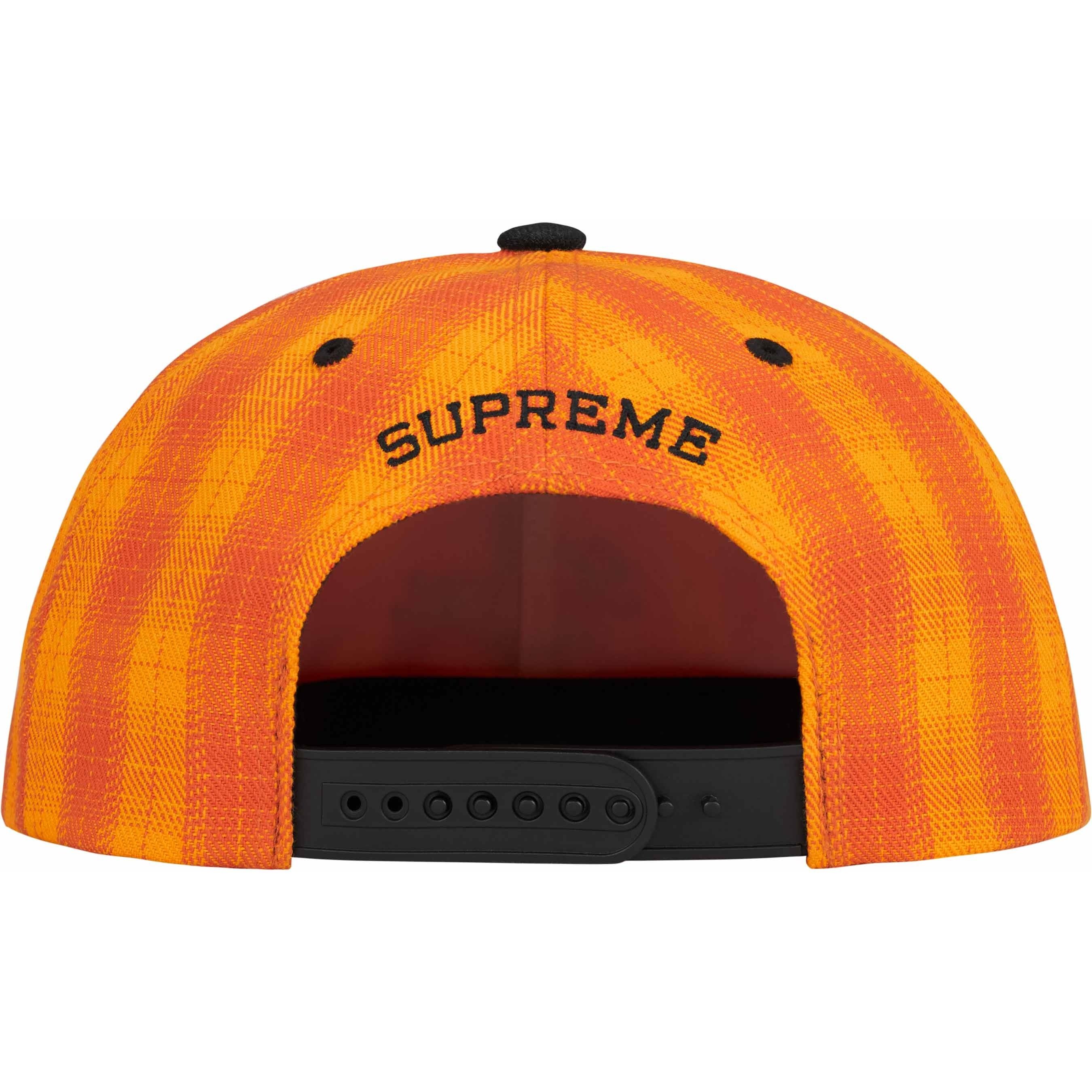 Supreme Script Logo 6-Panel (SS24) - Orange Plaid - $48