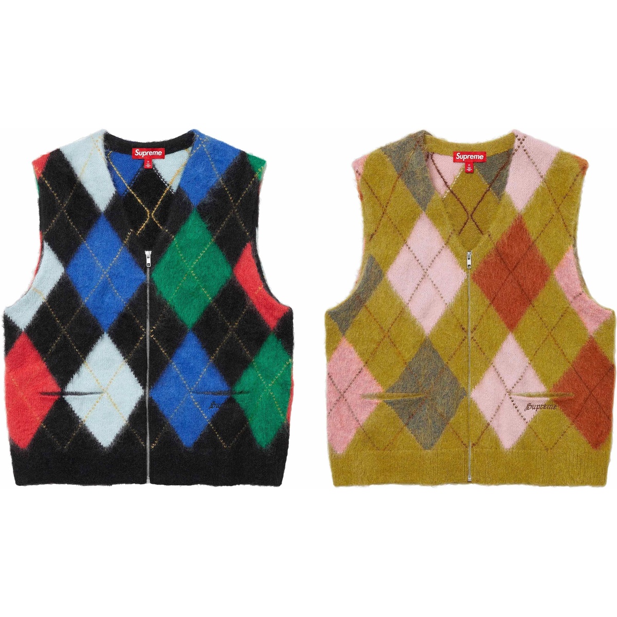 Brushed Argyle Zip Up Vest - SupremeCommunity