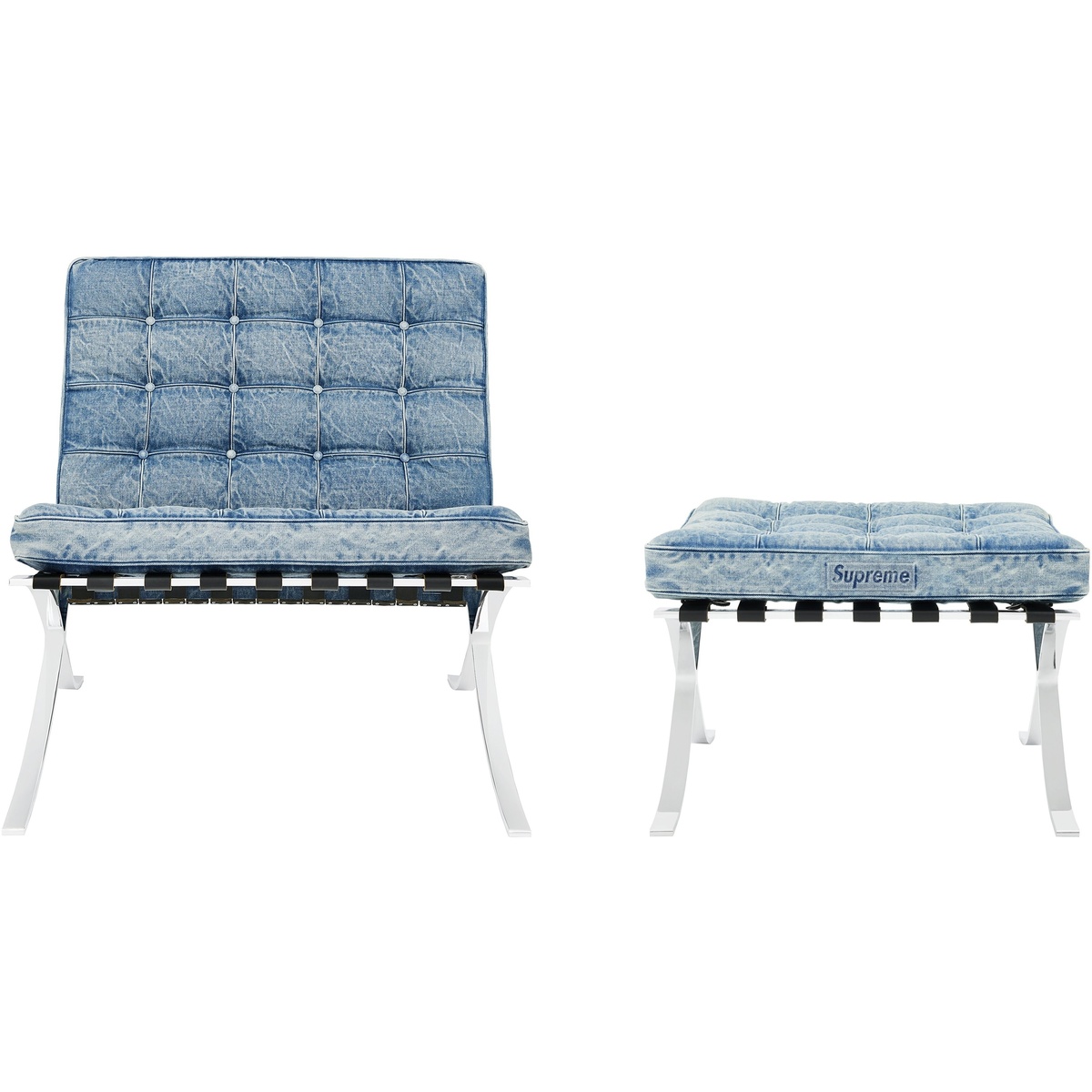 Supreme Supreme®/Knoll® Denim Barcelona Chair + Ottoman (spring/summer 2025) - $11998.00