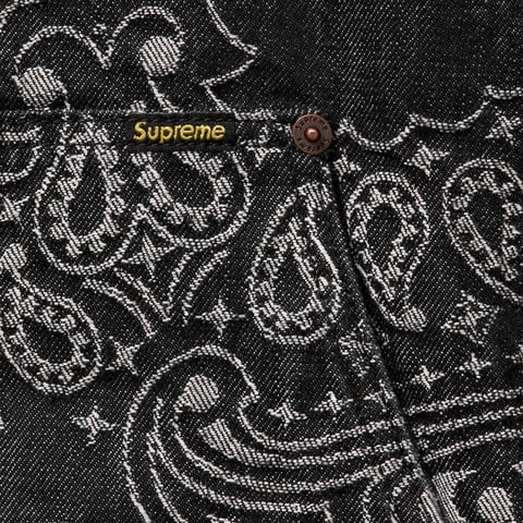 Supreme Bandana Jacquard Denim Hooded Work Jacket - Black