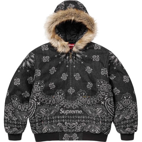 Supreme Bandana Jacquard Denim Hooded Work Jacket - Black