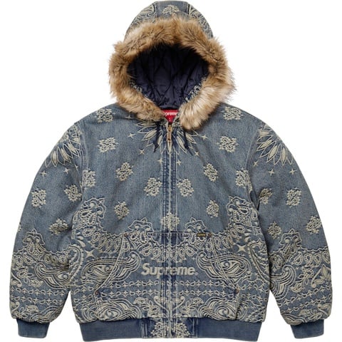 Supreme Bandana Jacquard Denim Hooded Work Jacket - Blue