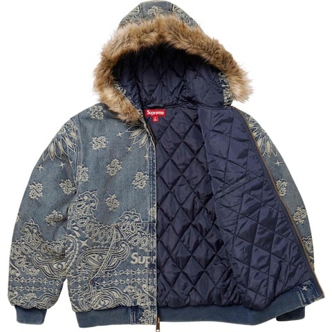 Supreme Bandana Jacquard Denim Hooded Work Jacket - Blue