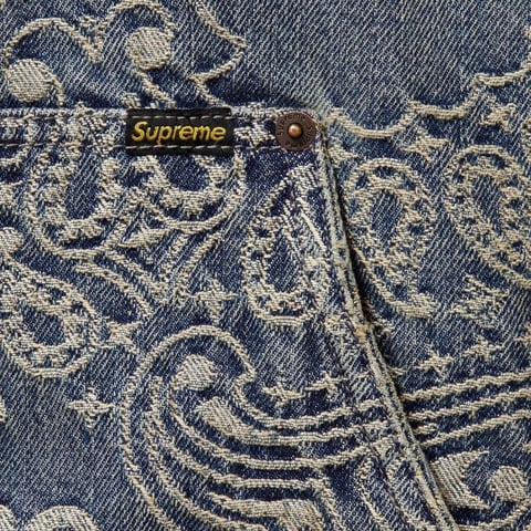 Supreme Bandana Jacquard Denim Hooded Work Jacket - Blue