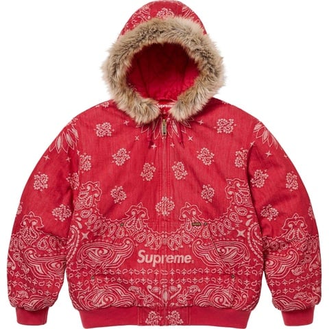 Supreme Bandana Jacquard Denim Hooded Work Jacket - Red
