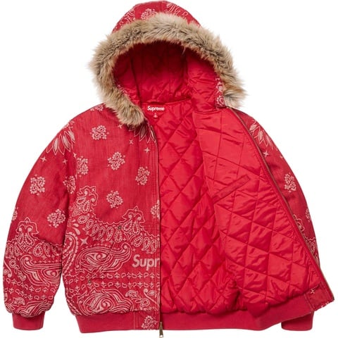 Supreme Bandana Jacquard Denim Hooded Work Jacket - Red