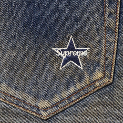 Supreme Distressed Loose Fit Selvedge Jean - Washed Indigo