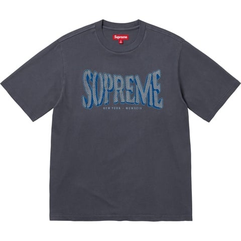 Supreme Flocked Washed S/S Top - Dusty Navy