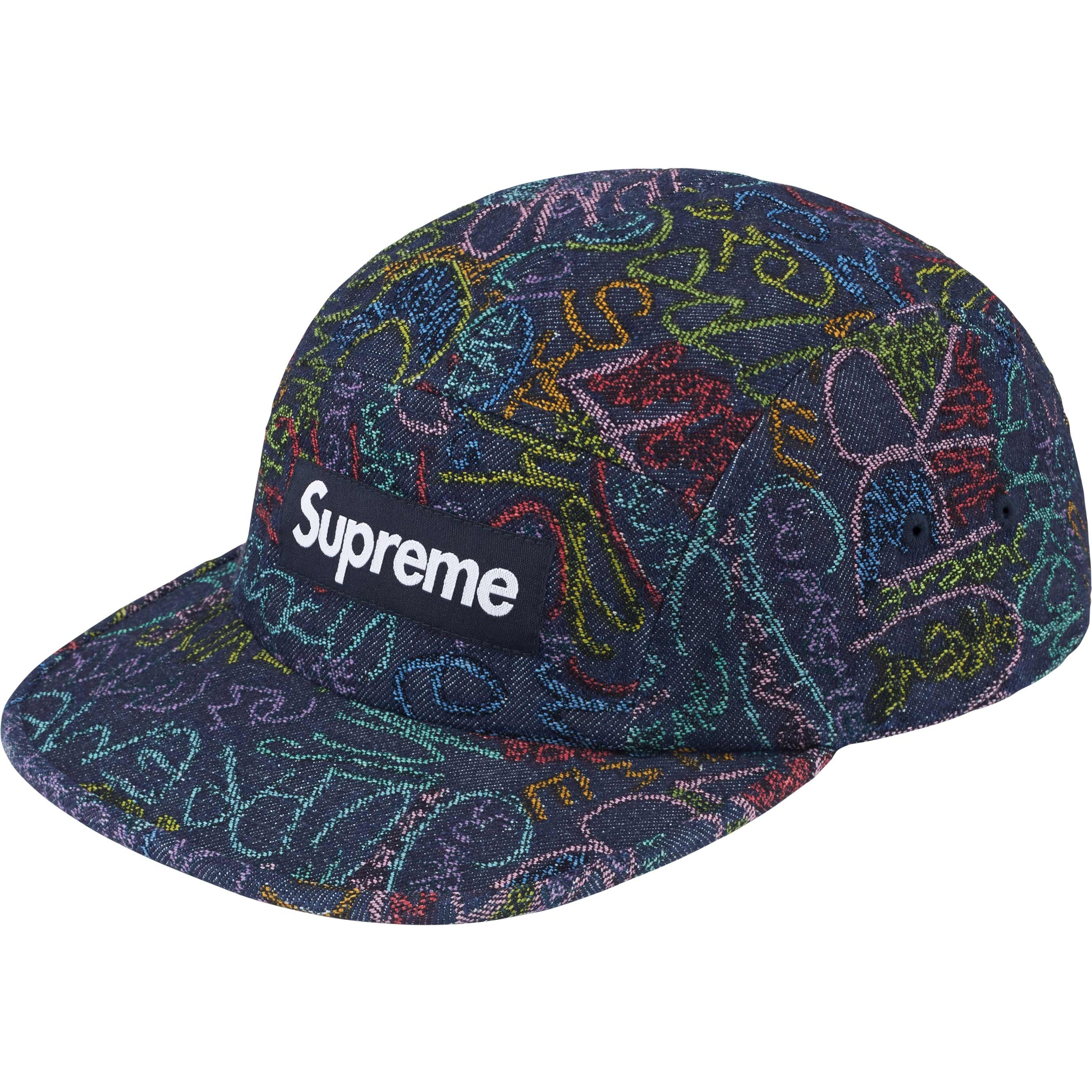 Supreme Handwriting Denim Camp Cap (SS25) - Indigo - $54