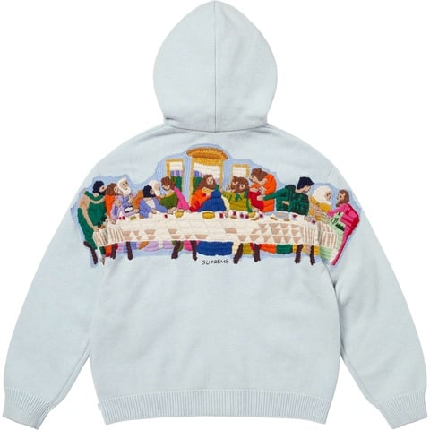Supreme Last Supper Embroidered Zip Up Hooded Sweater - Light Blue