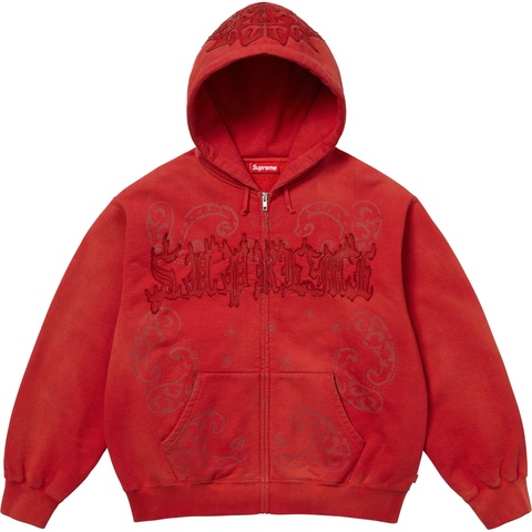 Supreme Leather Appliqué Zip Up Hooded Sweatshirt - Burnt Red