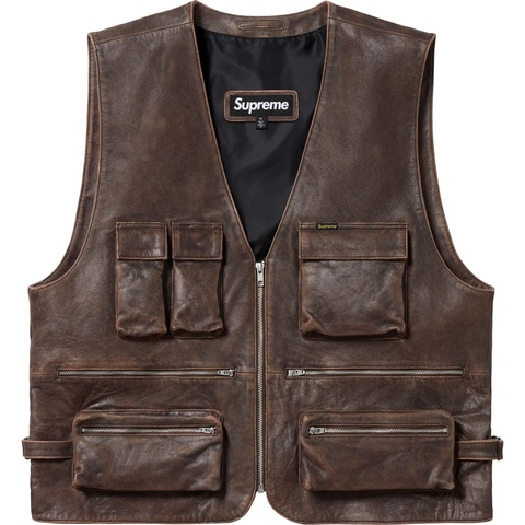Supreme Leather Cargo Vest - Brown