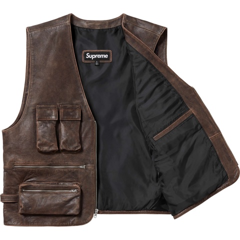 Supreme Leather Cargo Vest - Brown