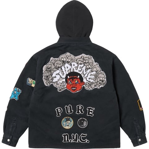 Supreme Patches Hooded Zip Up Shirt - Black