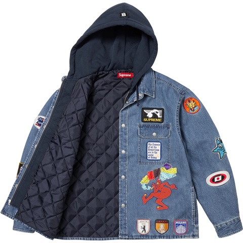 な*み様 Supreme Patches Hooded Zip Up Shirt Supreme Patches Hooded Zip Up Shirt Black Men's - SS25 - US