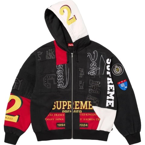 Supreme Patchwork Zip Up Hooded Sweatshirt - Black