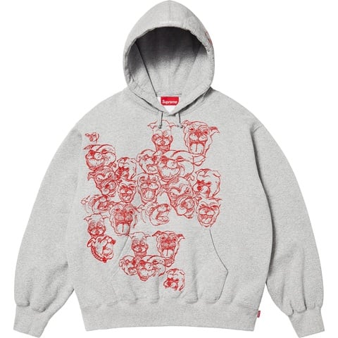 Supreme Pitbulls Embroidered Hooded Sweatshirt - Heather Grey