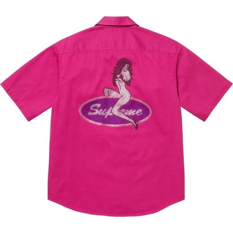 Supreme Rhinestone Pin Up S/S Work Shirt - Fuchsia