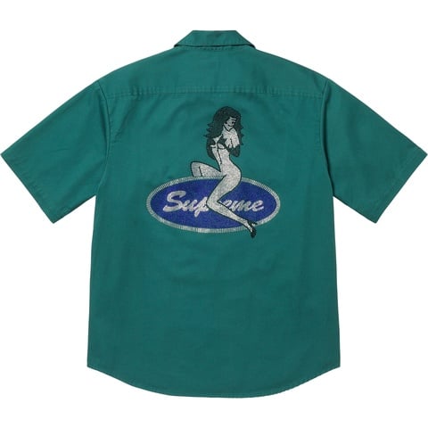 Supreme Rhinestone Pin Up S/S Work Shirt - Work Green