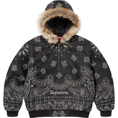Supreme Bandana Jacquard Denim Hooded Work Jacket - Black