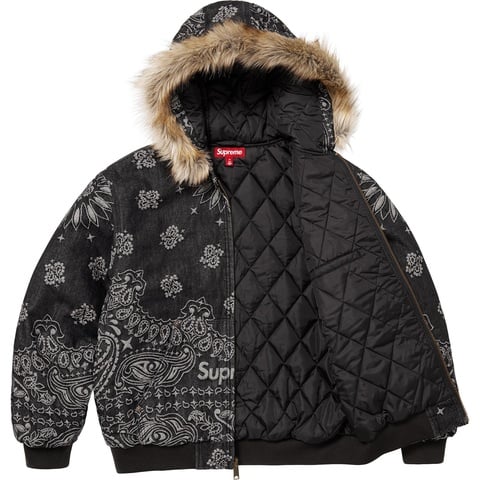 Supreme Bandana Jacquard Denim Hooded Work Jacket - Black