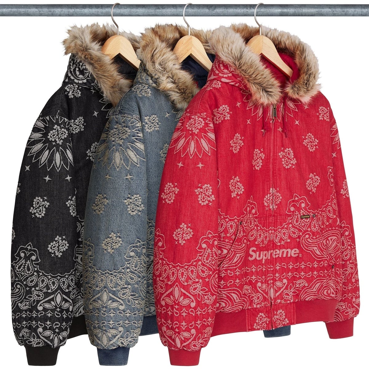 Bandana Jacquard Denim Hooded Work Jacket - SupremeCommunity