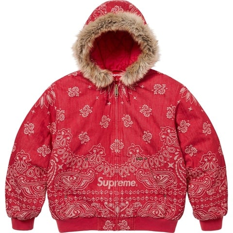 Supreme Bandana Jacquard Denim Hooded Work Jacket - Red