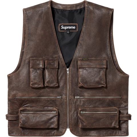 Supreme Leather Cargo Vest - Brown