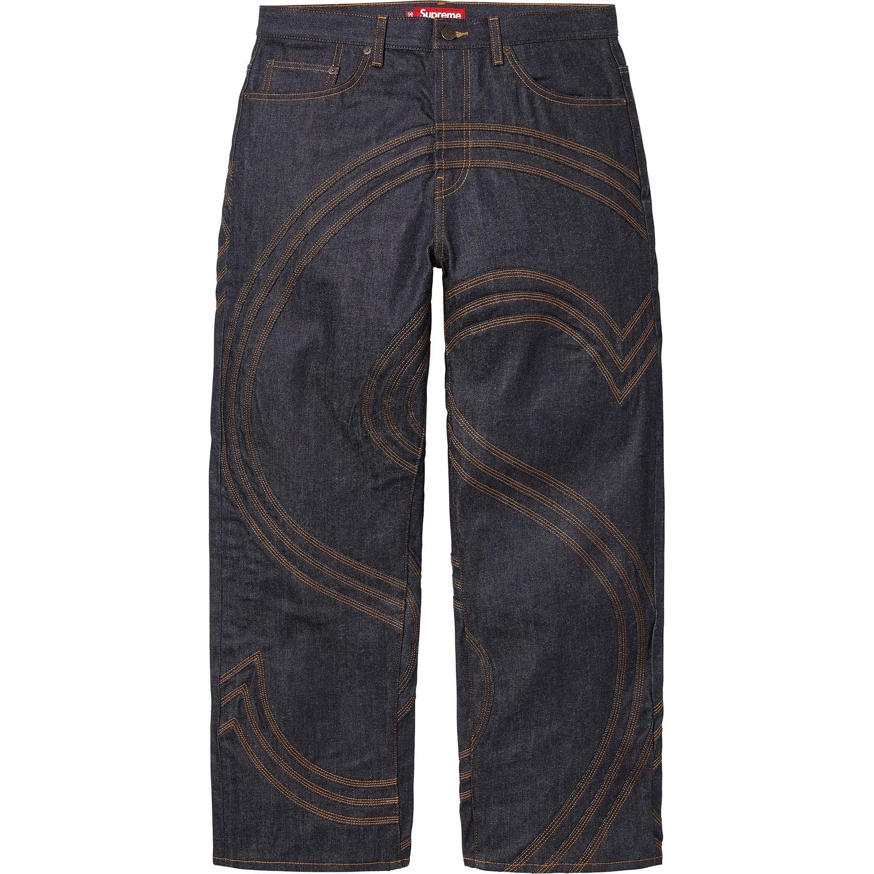 Supreme S Logo Rigid Baggy Jean (SS25) - Rigid Indigo - $268