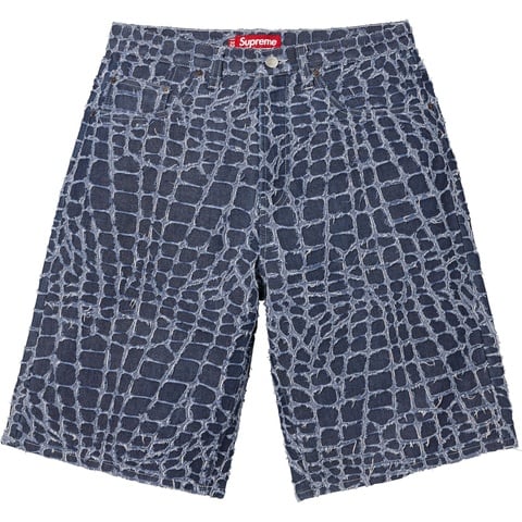 Supreme Frayed Croc Baggy Denim Short - Indigo
