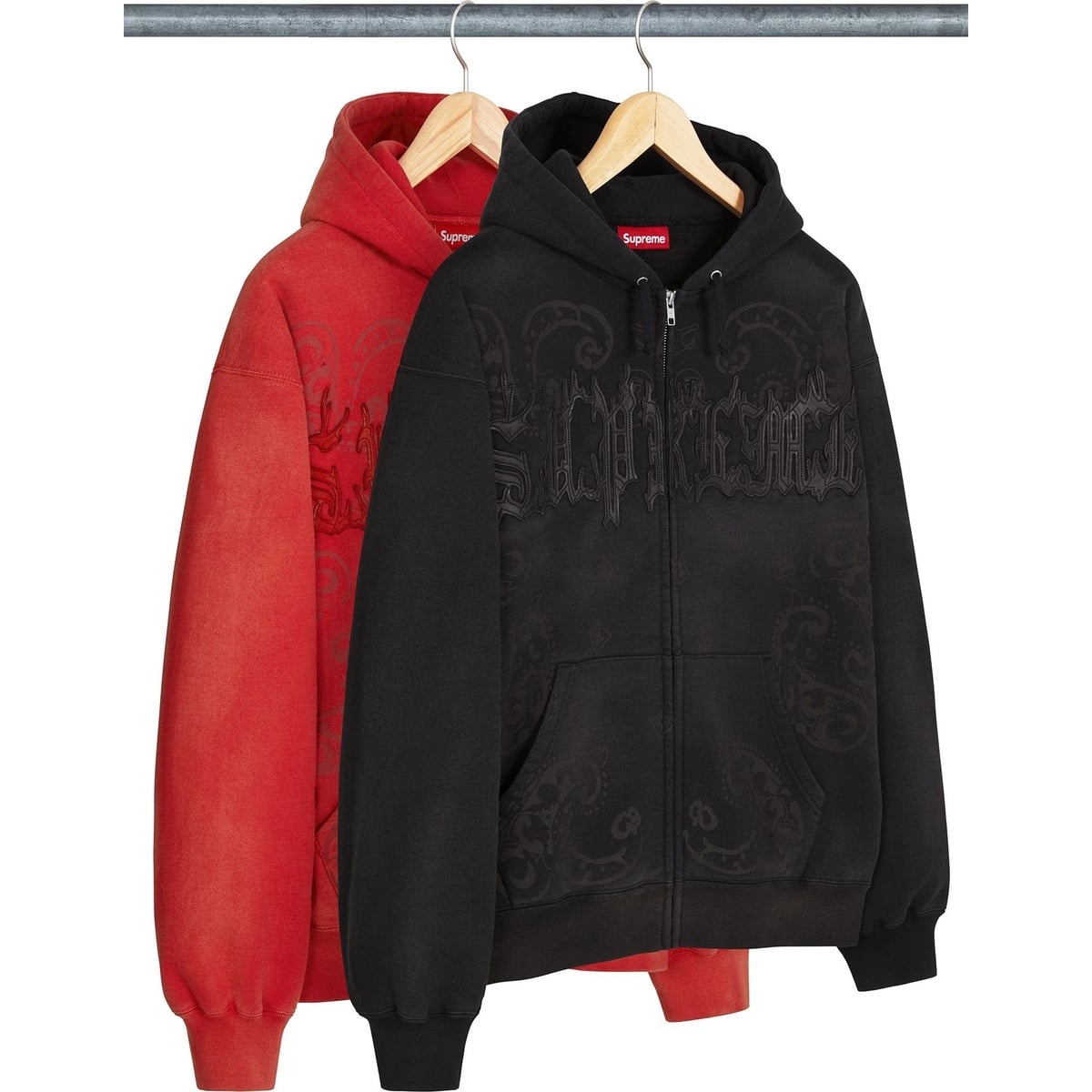supreme nike leather applique hooded sweatshirt red