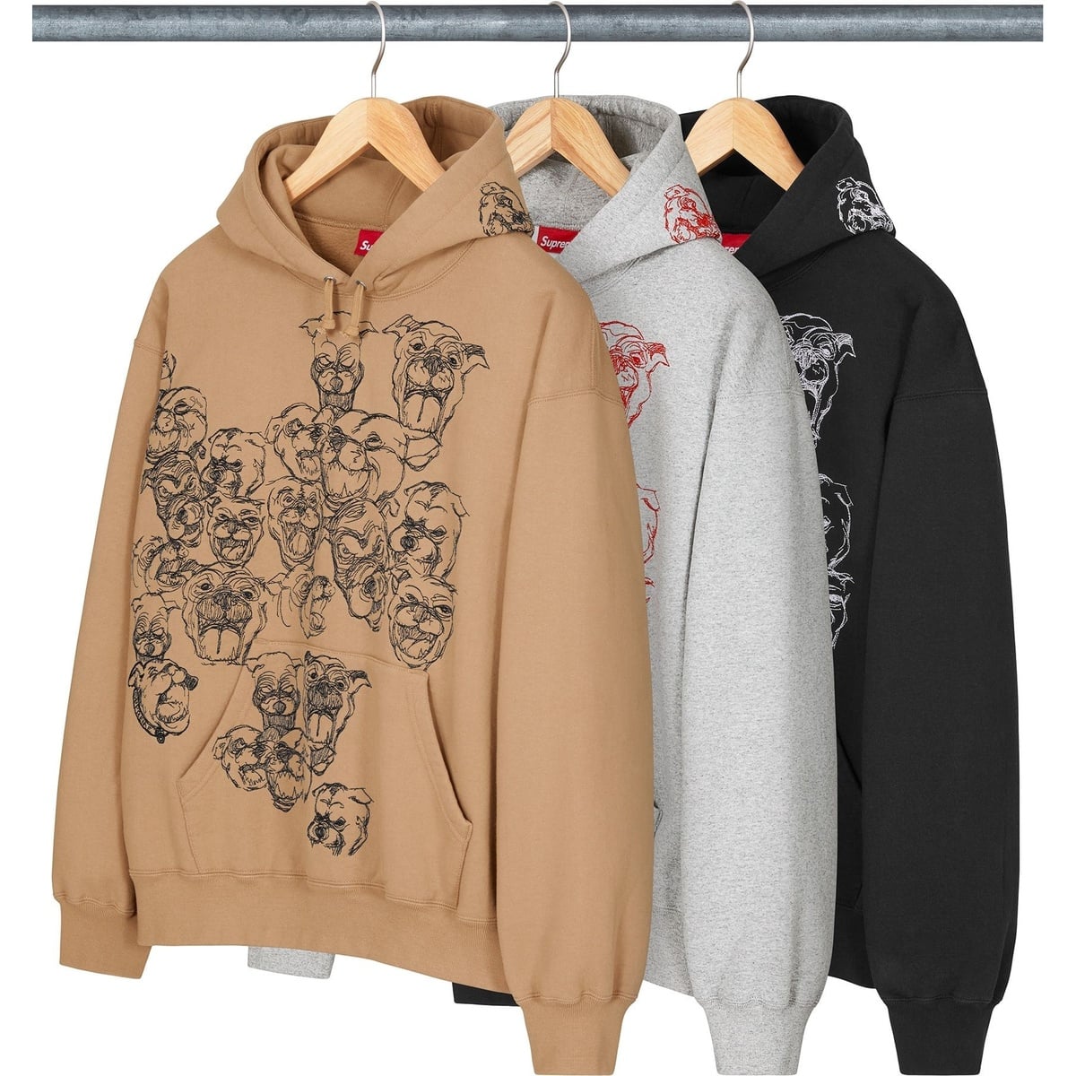 トップス Supreme Pitbulls Embroidered Hooded S Supreme Pitbulls Embroidered Hooded Sweatshirt Heather Grey Men's