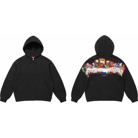 Supreme Last Supper Embroidered Zip Up Hooded Sweater - Black