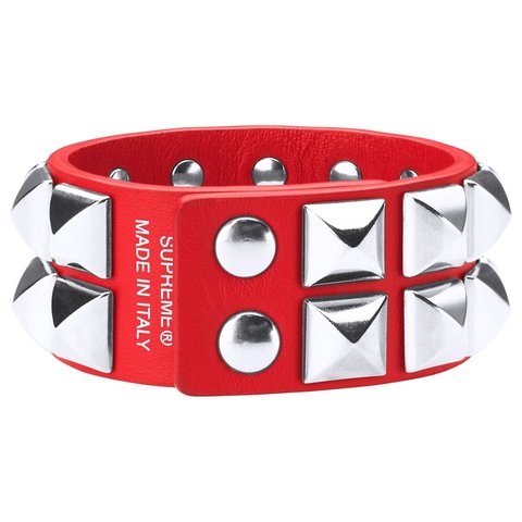 Supreme Studded Leather Bracelet - Red