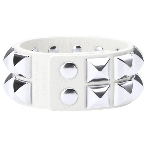 Supreme Studded Leather Bracelet - White