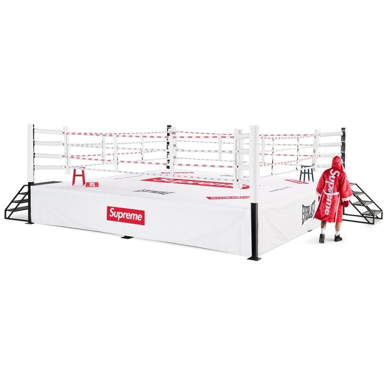 Supreme x Everlast 20-Foot Boxing Ring SS26 Week 11 showing full competition ring with custom Supreme logo corner pads ropes and canvas