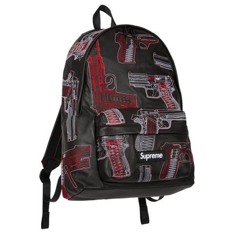 Supreme Guns Embroidered Leather Backpack - Black