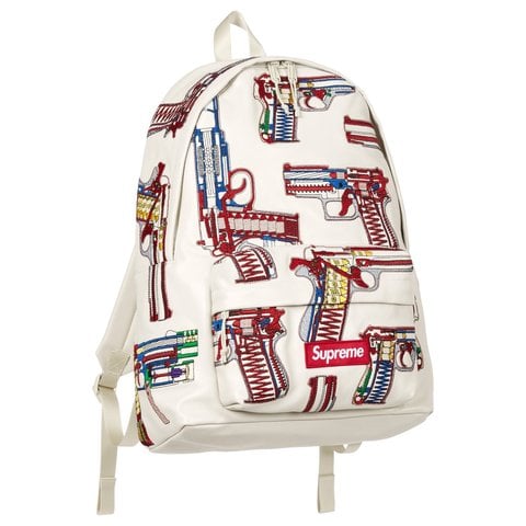 Supreme Guns Embroidered Leather Backpack - White