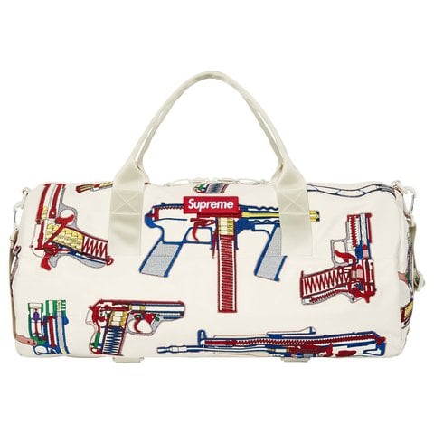 Supreme Guns Embroidered Leather Duffle Bag - White
