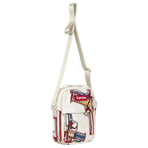 Supreme Guns Embroidered Leather Shoulder Bag - White