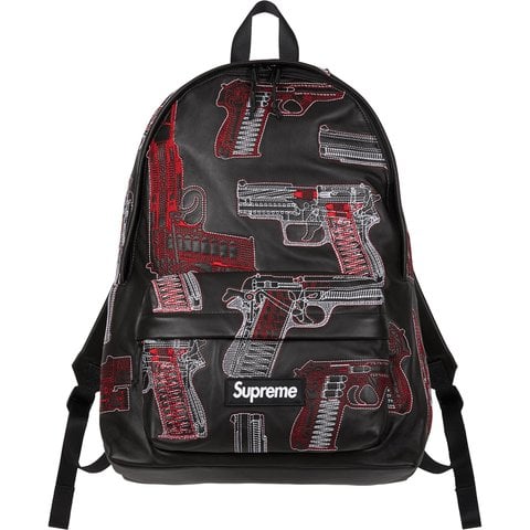 Supreme Guns Embroidered Leather Backpack - Black