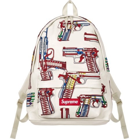 Supreme Guns Embroidered Leather Backpack - White