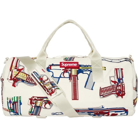 Supreme Guns Embroidered Leather Duffle Bag - White