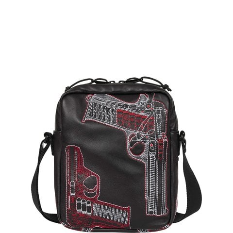 Supreme Guns Embroidered Leather Shoulder Bag - Black