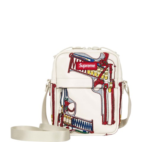 Supreme Guns Embroidered Leather Shoulder Bag - White