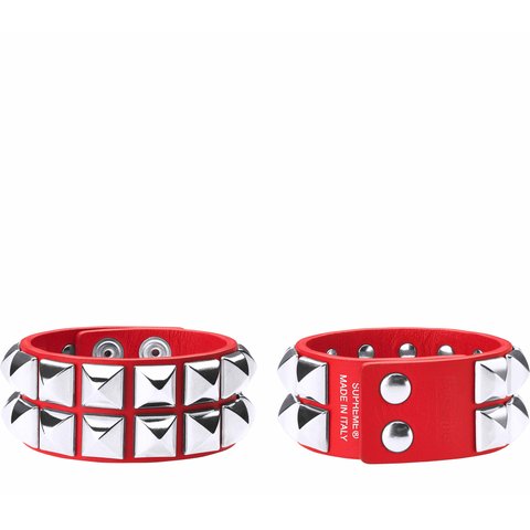 Supreme Studded Leather Bracelet - Red
